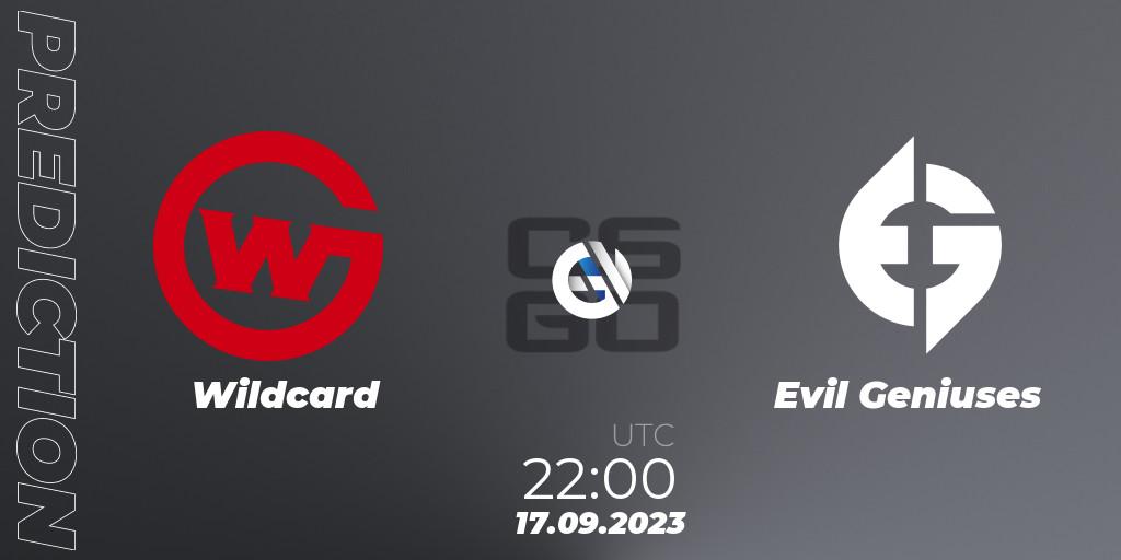 Wildcard - Evil Geniuses: Maç tahminleri. 17.09.2023 at 22:00, Counter-Strike (CS2), ESEA Cash Cup: North America - Summer 2023 #1