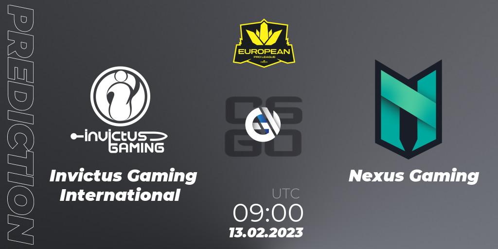 Invictus Gaming International - Nexus Gaming: Maç tahminleri. 13.02.23, CS2 (CS:GO), European Pro League Season 6: Division 2