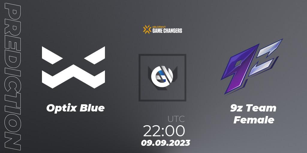 Optix Blue - 9z Team Female: Maç tahminleri. 09.09.2023 at 22:00, VALORANT, VCT 2023: Game Changers LAS - Playoffs