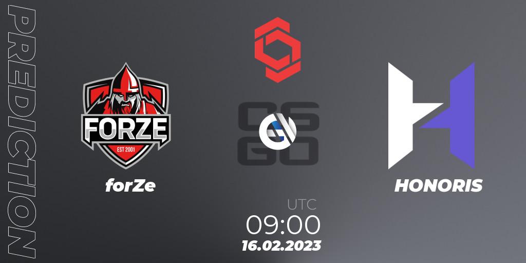 forZe - HONORIS: Maç tahminleri. 16.02.2023 at 09:00, Counter-Strike (CS2), CCT Central Europe Series Finals #1