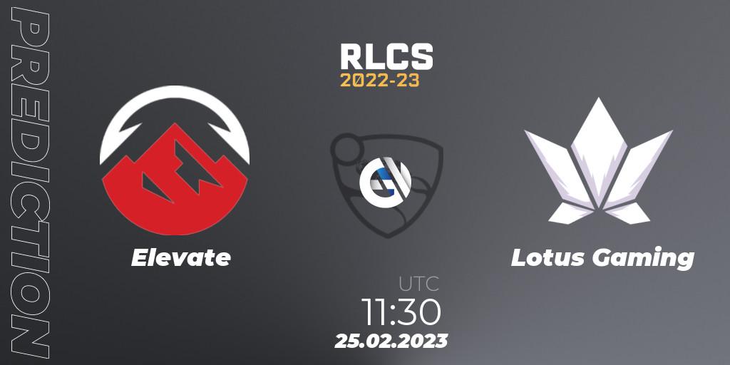 Elevate - Lotus Gaming: Maç tahminleri. 25.02.2023 at 11:30, Rocket League, RLCS 2022-23 - Winter: Asia-Pacific Regional 3 - Winter Invitational