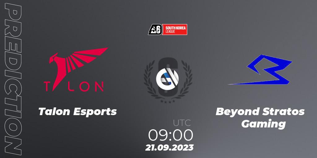 Talon Esports - Beyond Stratos Gaming: Maç tahminleri. 21.09.2023 at 09:00, Rainbow Six, South Korea League 2023 - Stage 2