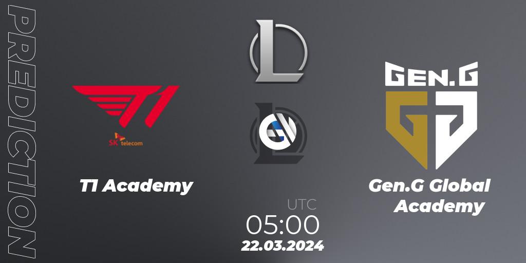 T1 Academy - Gen.G Global Academy: Maç tahminleri. 22.03.2024 at 05:00, LoL, LCK Challengers League 2024 Spring - Group Stage