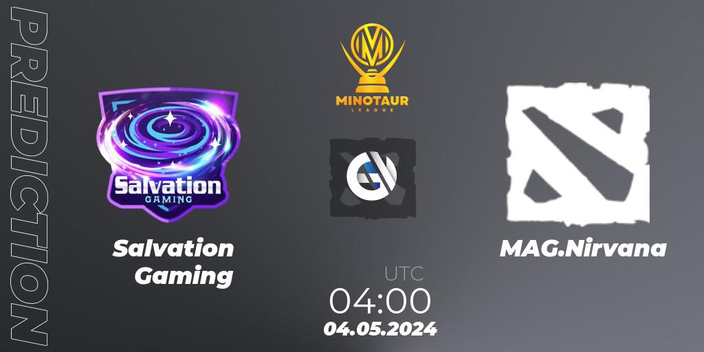 Salvation Gaming - MAG.Nirvana: Maç tahminleri. 04.05.2024 at 06:00, Dota 2, Minotaur League