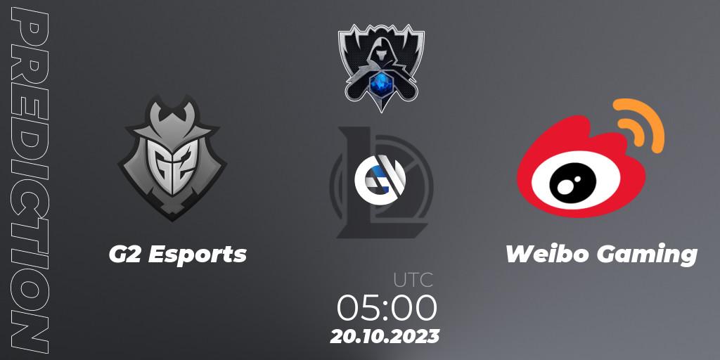 G2 Esports - Weibo Gaming: Maç tahminleri. 20.10.2023 at 10:20, LoL, Worlds 2023 LoL - Group Stage