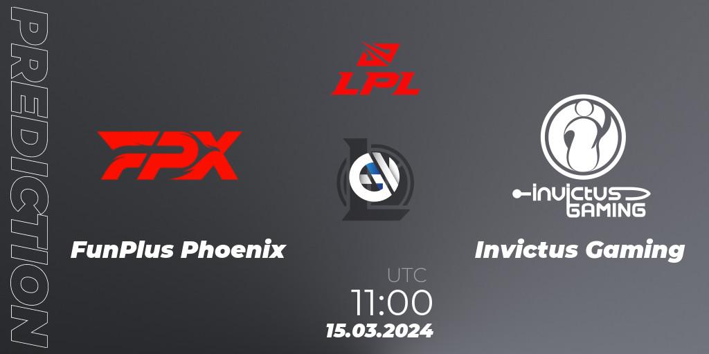 FunPlus Phoenix - Invictus Gaming: Maç tahminleri. 15.03.2024 at 11:00, LoL, LPL Spring 2024 - Group Stage