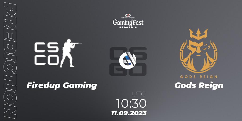 Firedup Gaming - Gods Reign: Maç tahminleri. 11.09.2023 at 10:30, Counter-Strike (CS2), Upthrust Esports GamingFest Season 3