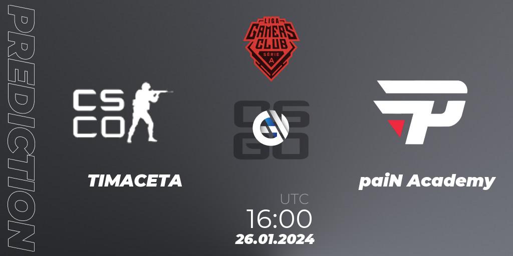 TIMACETA - paiN Academy: Maç tahminleri. 26.01.2024 at 16:00, Counter-Strike (CS2), Gamers Club Liga Série A: January 2024