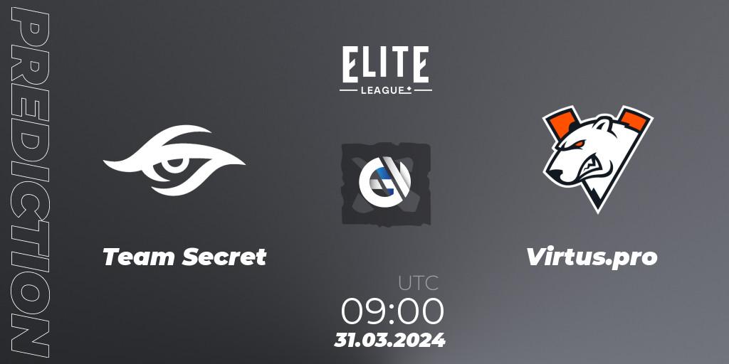 Team Secret - Virtus.pro: Maç tahminleri. 31.03.24, Dota 2, Elite League: Swiss Stage
