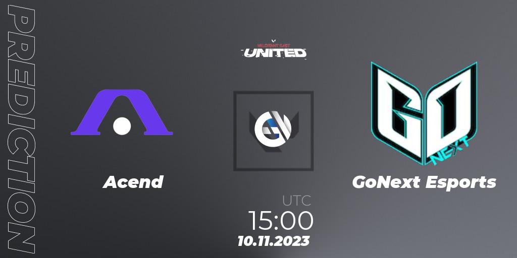 Acend - GoNext Esports: Maç tahminleri. 10.11.2023 at 15:00, VALORANT, VALORANT East: United: Season 2: Stage 3 - Finals