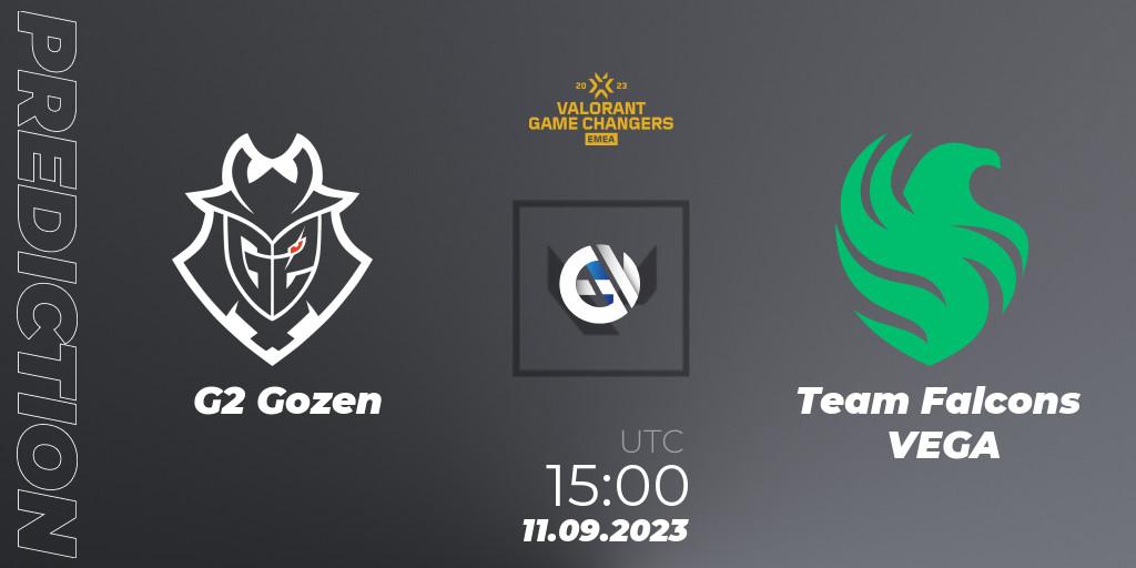 G2 Gozen - Team Falcons VEGA: Maç tahminleri. 11.09.2023 at 15:10, VALORANT, VCT 2023: Game Changers EMEA Stage 3 - Group Stage