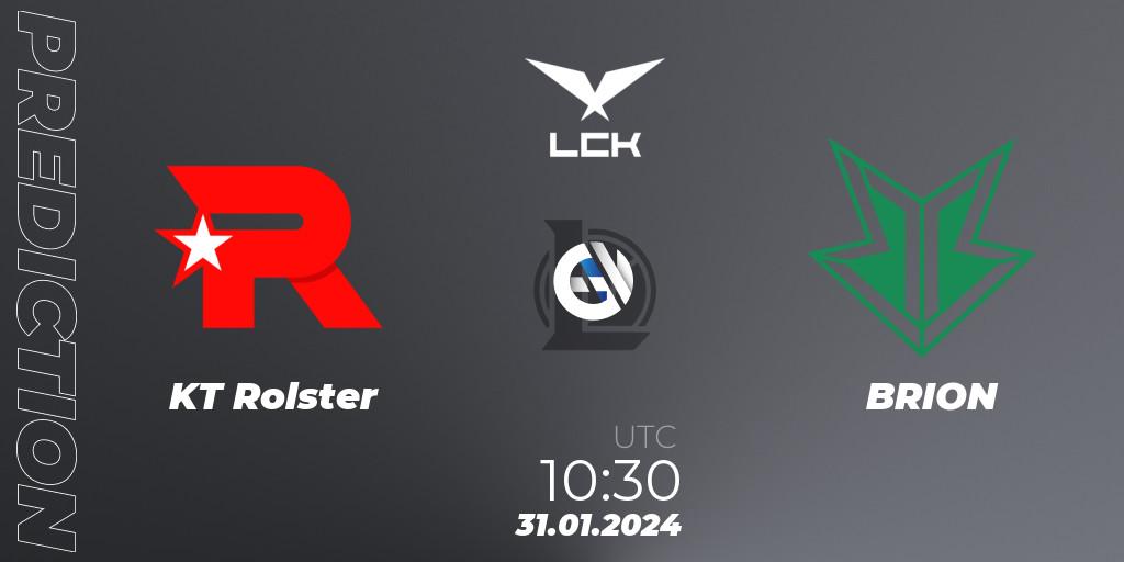 KT Rolster - BRION: Maç tahminleri. 31.01.2024 at 10:30, LoL, LCK Spring 2024 - Group Stage