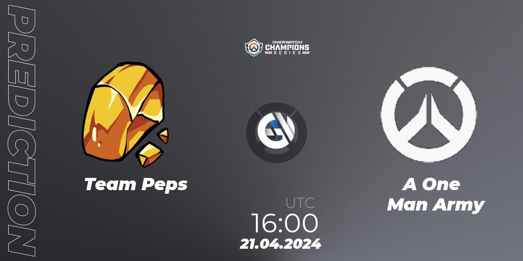 Team Peps - A One Man Army: Maç tahminleri. 21.04.2024 at 16:00, Overwatch, Overwatch Champions Series 2024 - EMEA Stage 2 Group Stage
