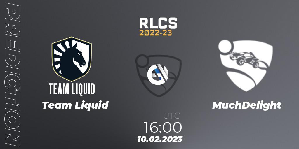 Team Liquid - MuchDelight: Maç tahminleri. 10.02.2023 at 16:00, Rocket League, RLCS 2022-23 - Winter: Europe Regional 2 - Winter Cup