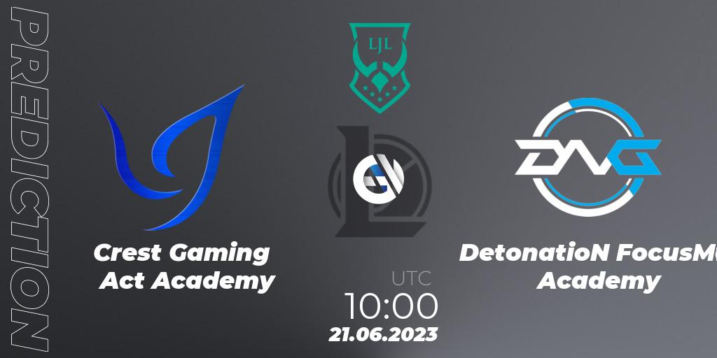 Crest Gaming Act Academy - DetonatioN FocusMe Academy: Maç tahminleri. 21.06.2023 at 10:15, LoL, LJL Academy 2023 - Group Stage