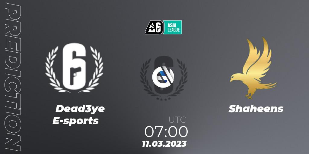 Dead3ye E-sports - Shaheens: Maç tahminleri. 11.03.2023 at 08:00, Rainbow Six, South Asia League 2023 - Stage 1