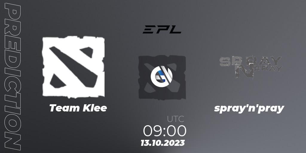 Team Klee - spray'n'pray: Maç tahminleri. 13.10.2023 at 09:00, Dota 2, European Pro League Season 13