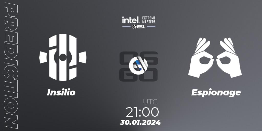 Insilio - Espionage: Maç tahminleri. 30.01.2024 at 21:00, Counter-Strike (CS2), Intel Extreme Masters China 2024: European Open Qualifier #2