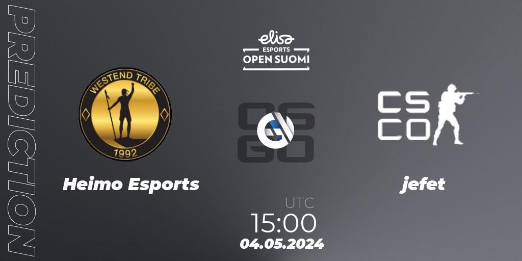 Heimo Esports - jefet: Maç tahminleri. 04.05.2024 at 15:00, Counter-Strike (CS2), Elisa Open Suomi Season 6