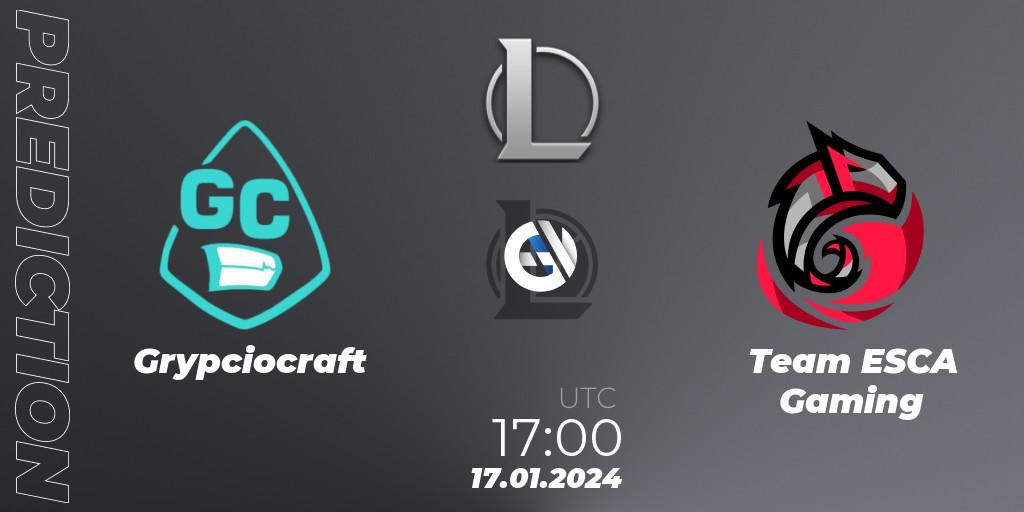 Grypciocraft - Team ESCA Gaming: Maç tahminleri. 17.01.2024 at 17:00, LoL, Ultraliga S11