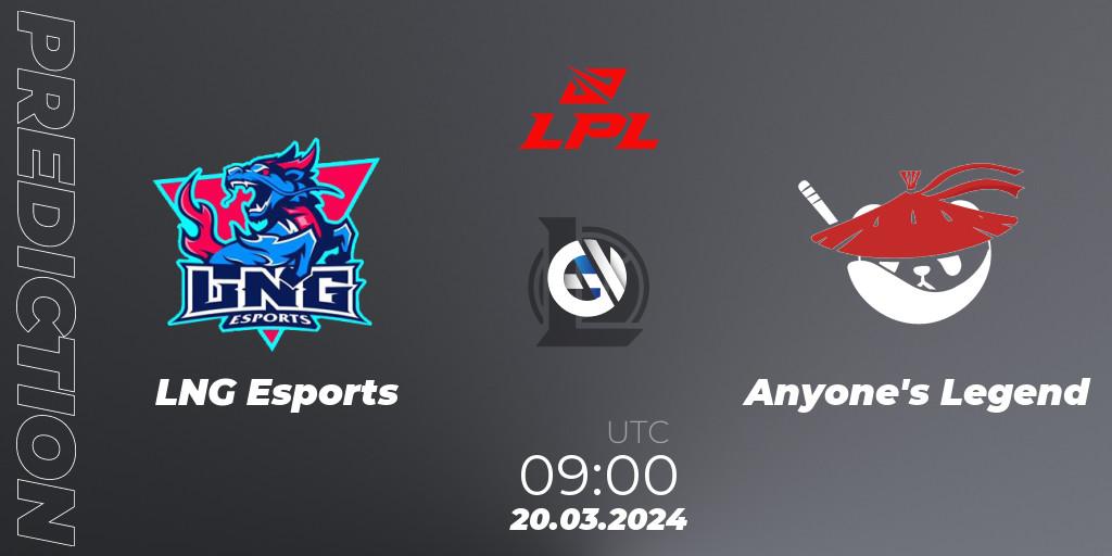 LNG Esports - Anyone's Legend: Maç tahminleri. 20.03.24, LoL, LPL Spring 2024 - Group Stage