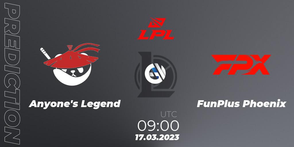 Anyone's Legend - FunPlus Phoenix: Maç tahminleri. 17.03.23, LoL, LPL Spring 2023 - Group Stage