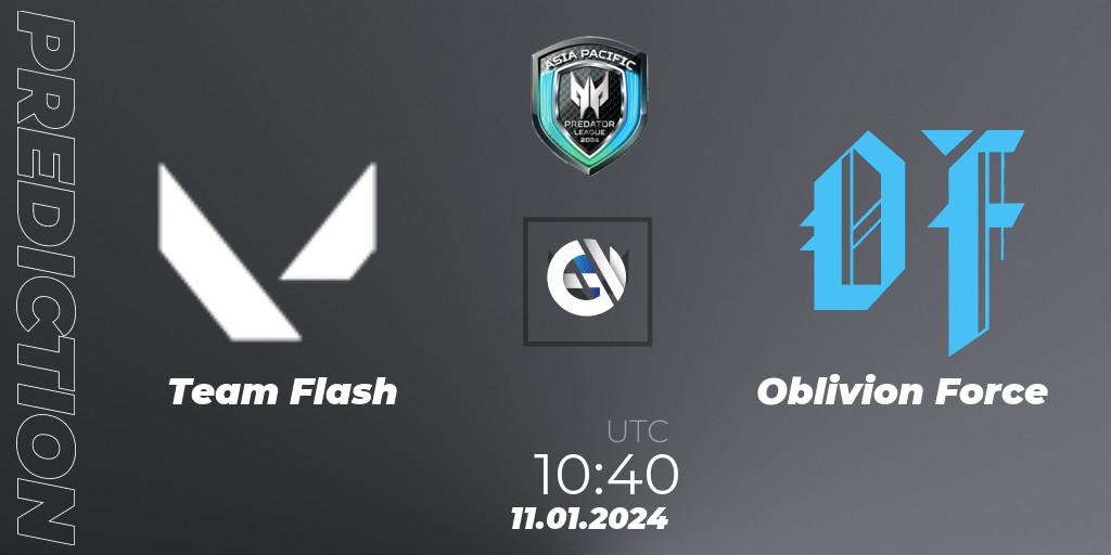 Team Flash - Oblivion Force: Maç tahminleri. 11.01.2024 at 10:40, VALORANT, Asia Pacific Predator League 2024