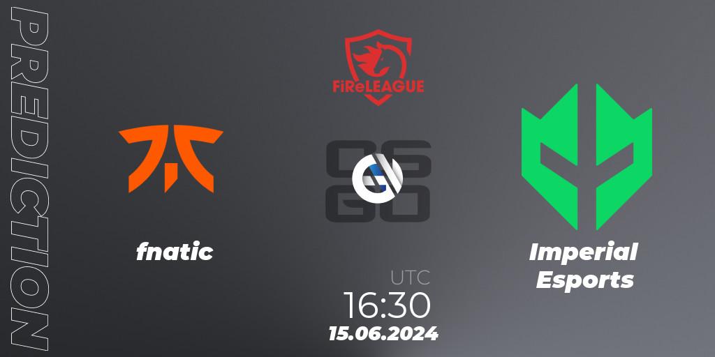 fnatic - Imperial Esports: Maç tahminleri. 15.06.2024 at 16:10, Counter-Strike (CS2), FiReLEAGUE 2023 Global Finals