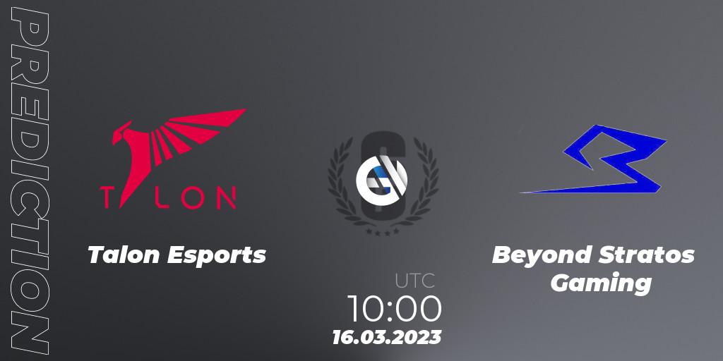 Talon Esports - Beyond Stratos Gaming: Maç tahminleri. 16.03.2023 at 10:00, Rainbow Six, South Korea League 2023 - Stage 1