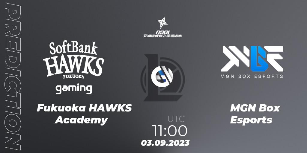 Fukuoka HAWKS Academy - MGN Box Esports: Maç tahminleri. 03.09.23, LoL, Asia Star Challengers Invitational 2023