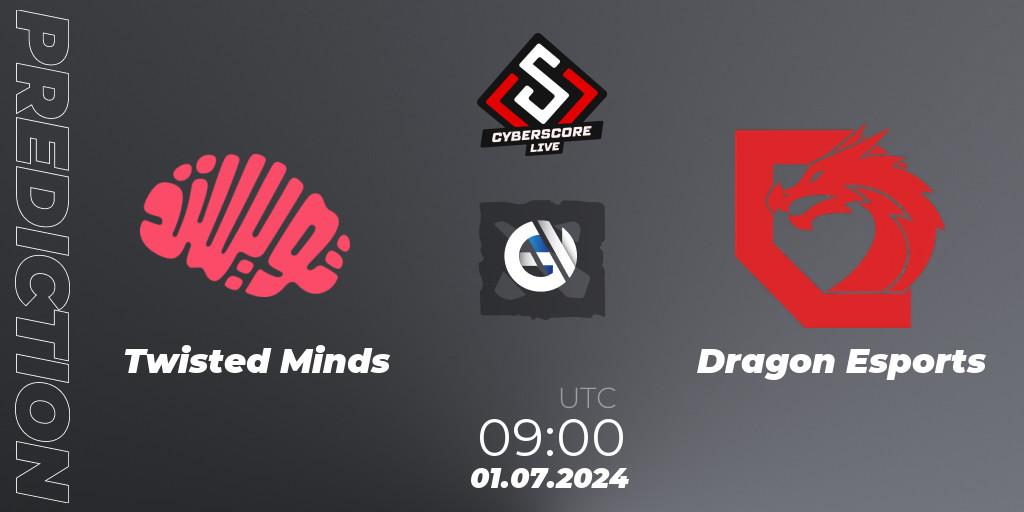 Twisted Minds - Dragon Esports: Maç tahminleri. 01.07.2024 at 09:20, Dota 2, CyberScore Cup