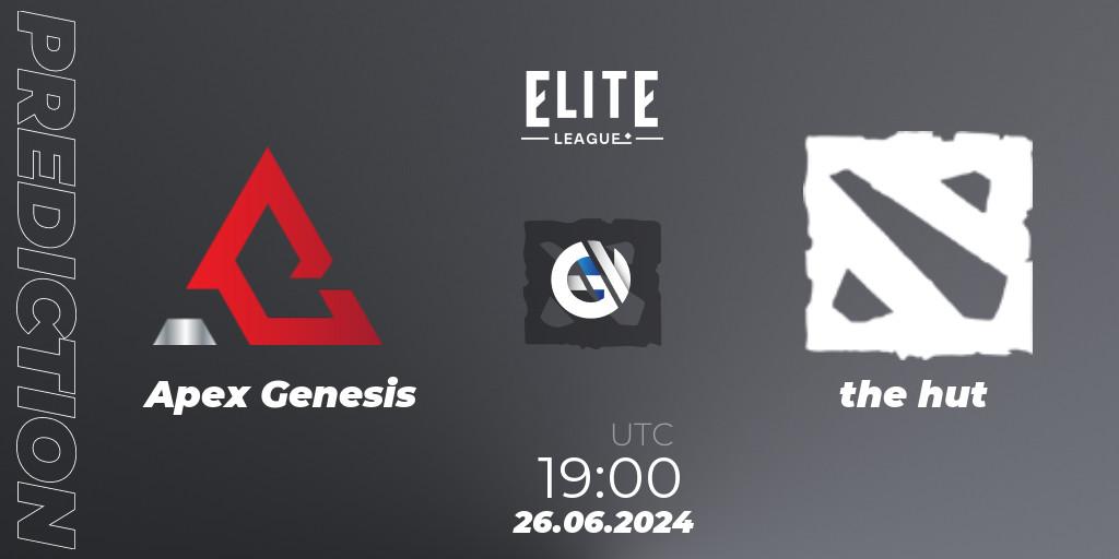 Apex Genesis - the hut: Maç tahminleri. 26.06.2024 at 19:00, Dota 2, Elite League Season 2: North America Closed Qualifier