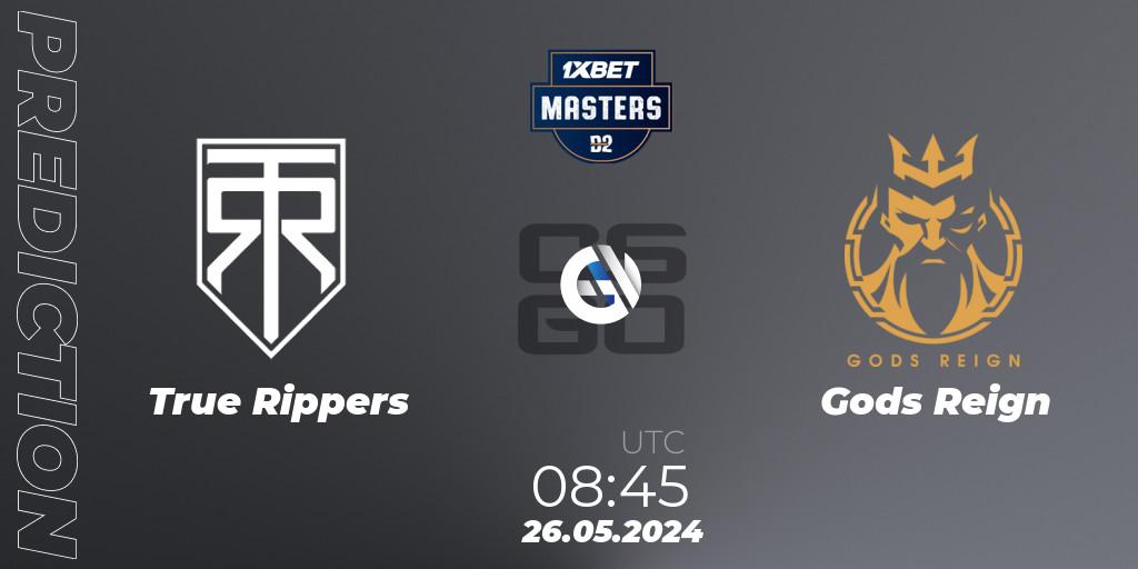 True Rippers - Gods Reign: Maç tahminleri. 26.05.2024 at 08:55, Counter-Strike (CS2), Dust2.in Masters #10