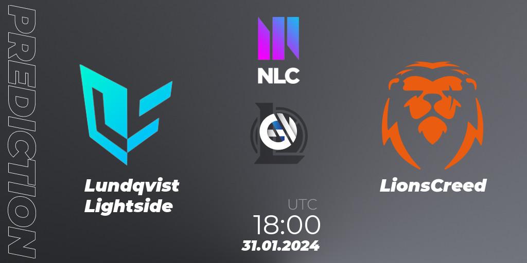 Lundqvist Lightside - LionsCreed: Maç tahminleri. 31.01.2024 at 18:00, LoL, NLC 1st Division Spring 2024