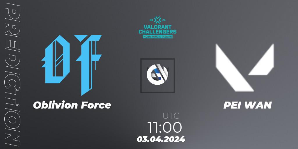 Oblivion Force - PEI WAN: Maç tahminleri. 03.04.2024 at 11:00, VALORANT, VALORANT Challengers Hong Kong and Taiwan 2024: Split 1