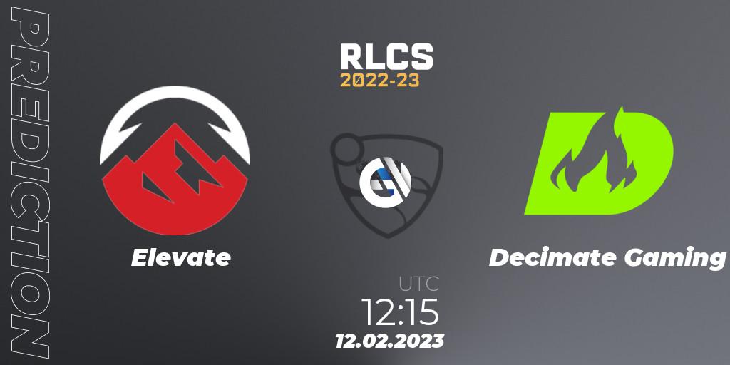 Elevate - Decimate Gaming: Maç tahminleri. 12.02.2023 at 12:15, Rocket League, RLCS 2022-23 - Winter: Asia-Pacific Regional 2 - Winter Cup