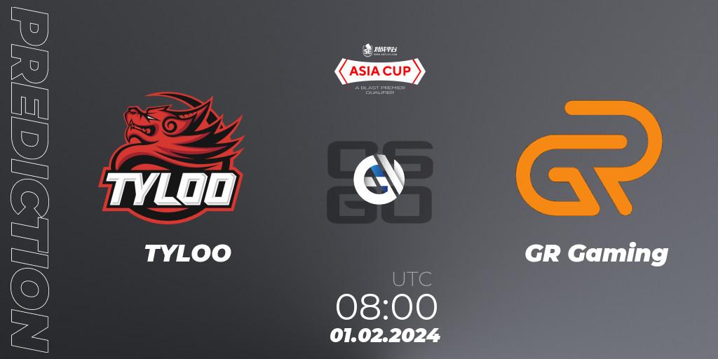 TYLOO - GR Gaming: Maç tahminleri. 01.02.2024 at 08:00, Counter-Strike (CS2), 5E Arena Asia Cup Spring 2024 - BLAST Premier Qualifier