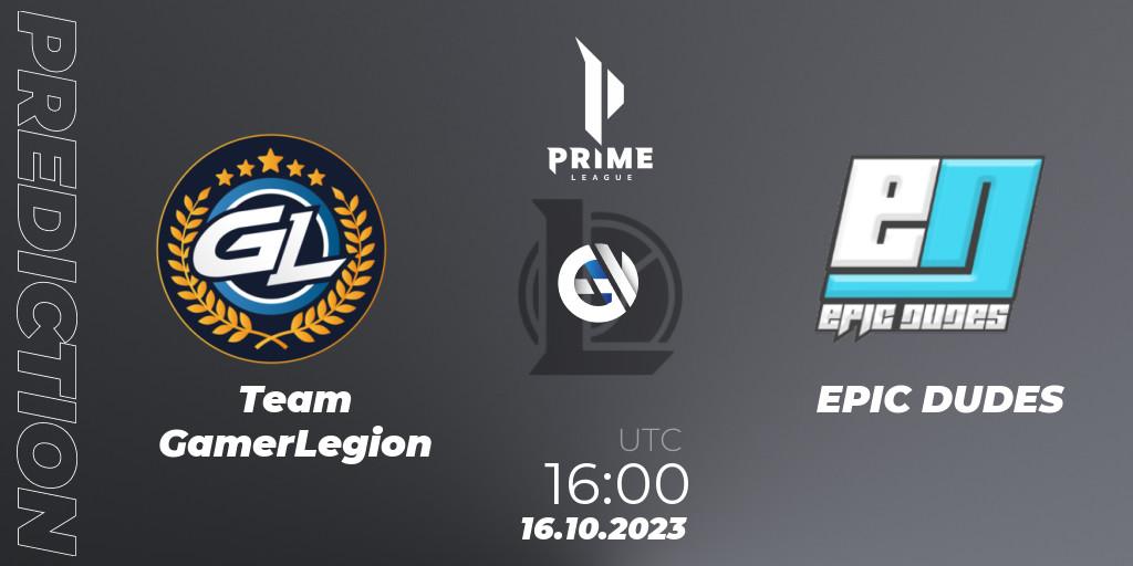 Team GamerLegion - EPIC DUDES: Maç tahminleri. 16.10.23, LoL, Prime League Pokal 2023