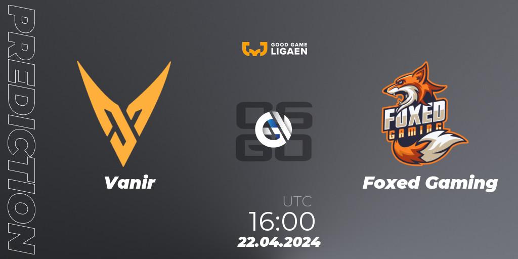Vanir - Foxed Gaming: Maç tahminleri. 22.04.2024 at 17:00, Counter-Strike (CS2), Good Game-ligaen Spring 2024