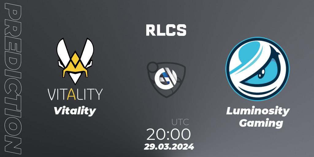 Vitality - Luminosity Gaming: Maç tahminleri. 29.03.2024 at 21:00, Rocket League, Rocket League Championship Series 2024 - Major 1