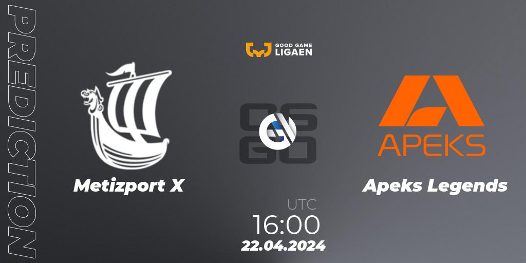 Metizport X - Apeks Legends: Maç tahminleri. 22.04.2024 at 16:00, Counter-Strike (CS2), Good Game-ligaen Spring 2024