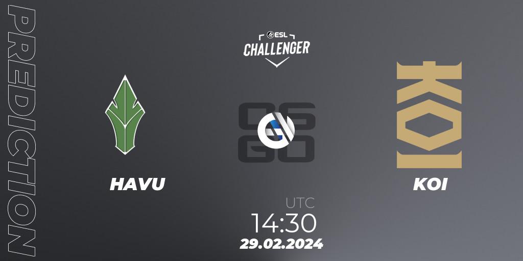 HAVU - KOI: Maç tahminleri. 29.02.2024 at 14:30, Counter-Strike (CS2), ESL Challenger #56: European Closed Qualifier