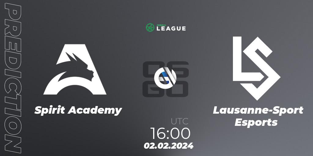 Spirit Academy - Lausanne-Sport Esports: Maç tahminleri. 02.02.2024 at 16:00, Counter-Strike (CS2), ESEA Season 48: Advanced Division - Europe