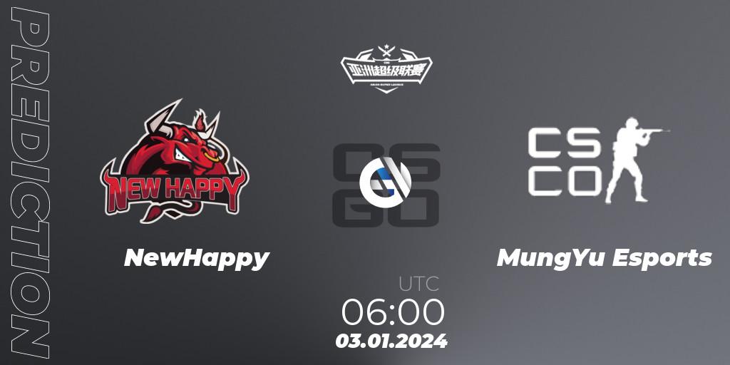 NewHappy - MungYu Esports: Maç tahminleri. 03.01.2024 at 06:00, Counter-Strike (CS2), Asian Super League Season 1