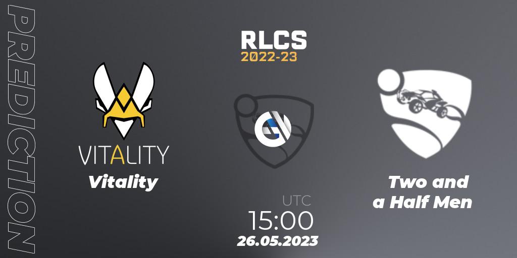 Vitality - Two and a Half Men: Maç tahminleri. 26.05.2023 at 15:00, Rocket League, RLCS 2022-23 - Spring: Europe Regional 2 - Spring Cup