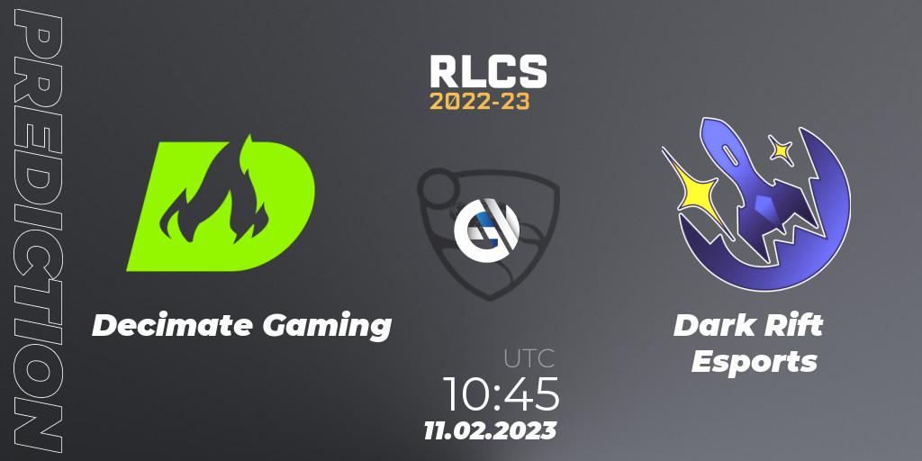 Decimate Gaming - Dark Rift Esports: Maç tahminleri. 11.02.2023 at 10:45, Rocket League, RLCS 2022-23 - Winter: Asia-Pacific Regional 2 - Winter Cup