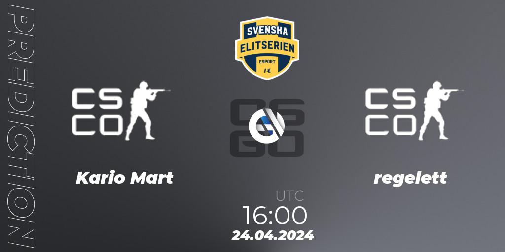Kario Mart - regelett: Maç tahminleri. 24.04.2024 at 16:00, Counter-Strike (CS2), Svenska Elitserien Spring 2024