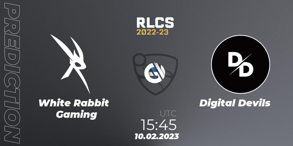 White Rabbit Gaming - Digital Devils: Maç tahminleri. 10.02.2023 at 15:45, Rocket League, RLCS 2022-23 - Winter: Sub-Saharan Africa Regional 2 - Winter Cup