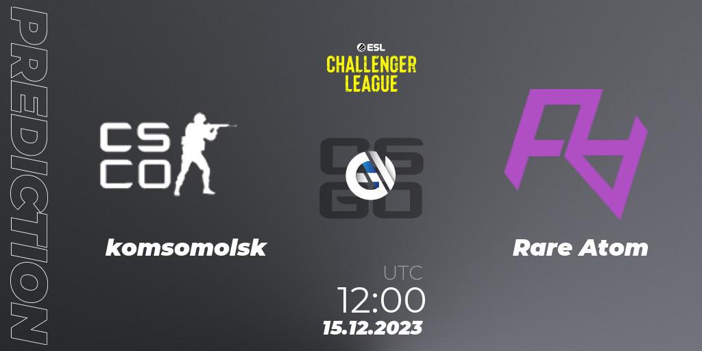 komsomolsk - Rare Atom: Maç tahminleri. 15.12.2023 at 12:00, Counter-Strike (CS2), ESL Challenger League Season 46 Relegation: Asia-Pacific