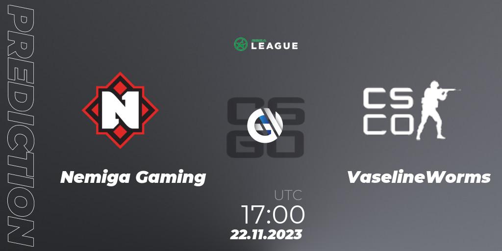 Nemiga Gaming - VaselineWorms: Maç tahminleri. 22.11.2023 at 17:00, Counter-Strike (CS2), ESEA Season 47: Advanced Division - Europe